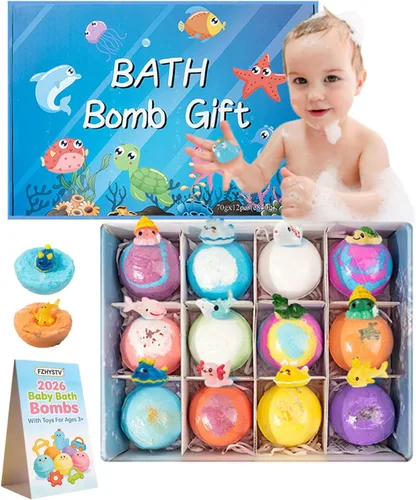 Bombas de baño de regalo para niños a partir de 3 años, diseño de arcoíris salpicado, juego de regalo de tesoro de burbujas naturales con burbujas