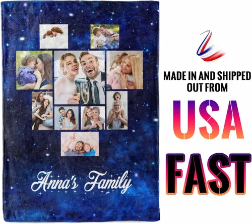 Miniatura 3 de Manta personalizada con corazones con fotos para mamá papá, manta personalizada para la cama, manta de forro polar, regalo para la familia, regalo