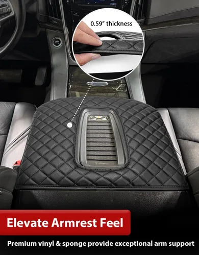Miniatura 2 de KBH Funda para reposabrazos de consola central para Cadillac Escalade 2015-2020, borde de cuero de vinilo, protector de cojín de consola central