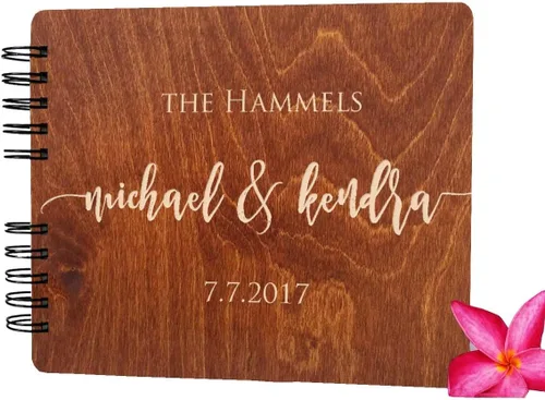 Libros de invitados de boda de madera personalizados (11 x 8.5 pulgadas, tinte de madera de roble) con encanto rústico, álbum de fotos instantáneas