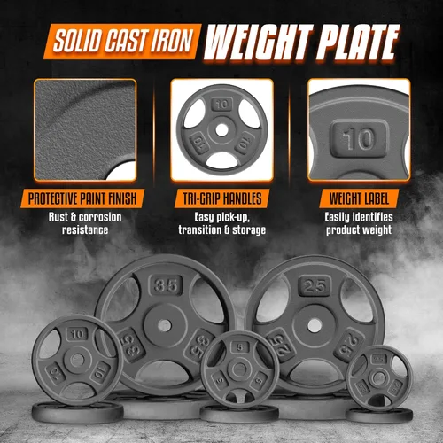 Miniatura 3 de Yes4All Placas de peso de agarre estándar de 1 pulgada, hierro fundido con varios tamaños de 2.5 libras a 35 libras para entrenamiento de fuerza, E.
