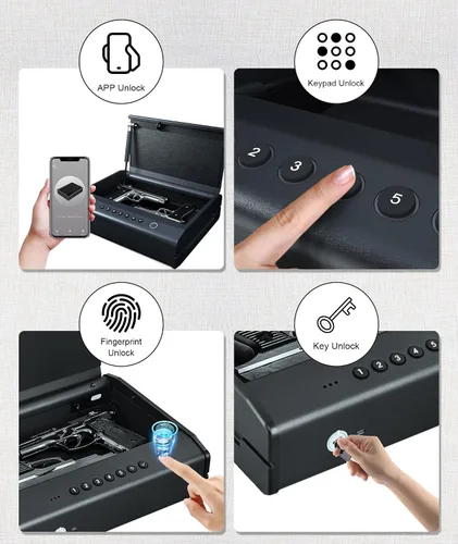 Miniatura 3 de PINEWORLD Caja fuerte para pistola, funda de pistola, caja de pistola biométrica segura para coche, cajas fuertes de pistola con huella dactilar