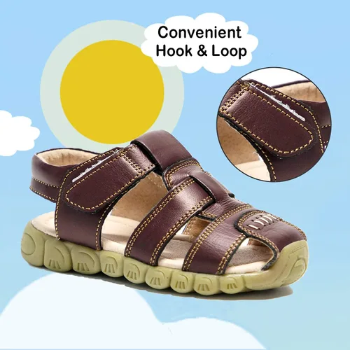 Miniatura 3 de Athlefit Sandalias de cuero para niños y niñas, sandalias de cuero para deportes al aire libre, sandalias casuales