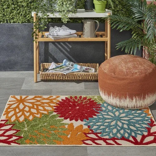 Miniatura 109 de Nourison Aloha - Tapete negro/blanco para interior o exterior, 2 pies y 3 pulgadas x 8 pies, tropical, botánico, fácil limpieza, no desprende pelo