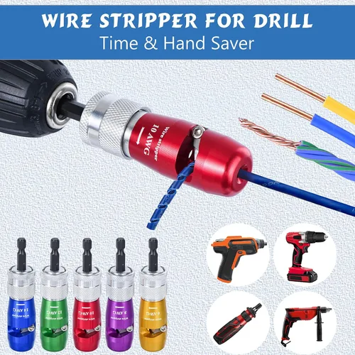 Miniatura 3 de Pelacables para taladro, herramienta eléctrica estándar de EE. UU. para taladro, pelacables para 6/8/10/12/14 AWG, juego de herramientas de pelado
