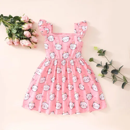 Miniatura 7 de Popshion Vestidos de niña con mangas con vuelo, vestido de verano para niños, fiesta de cumpleaños, sin mangas, vestido de 1 a 8 años