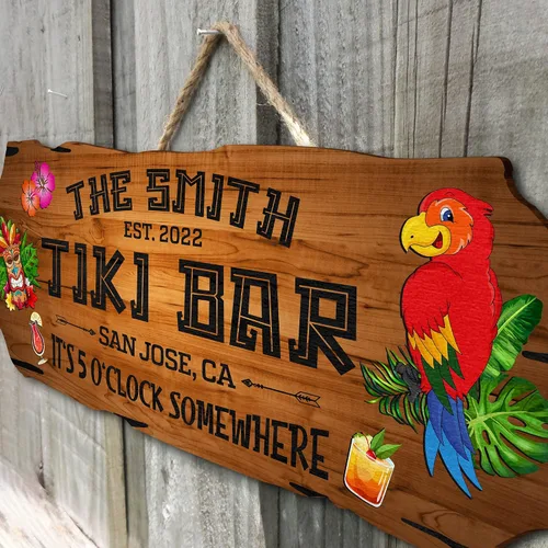 Miniatura 4 de Artsy Woodsy Letrero de madera personalizado con estampado de barra Tiki (no tallado ni neón), decoración de verano, cartel de piscina, patio
