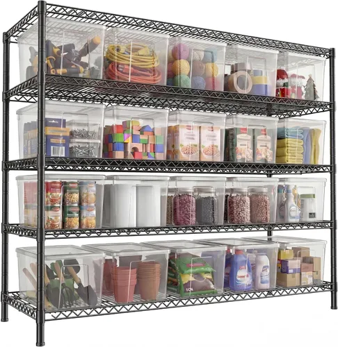 REIBII Estantes de almacenamiento de 55.5" de ancho 3200LBS Estantería de metal de 5 niveles Unidad de estanterías de alambre Estantería de garaje