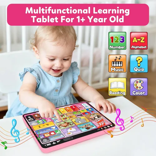 Miniatura 2 de Tableta de juguete educativo trilingüe con música y sonido, juguetes Montessori de terapia del habla para niña y niño de 1 año, juguete musical