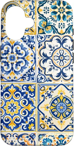 Miniatura 31 de iPhone 13 Patrón de azulejos mediterráneos sicilianos con estuche estético Maiólica