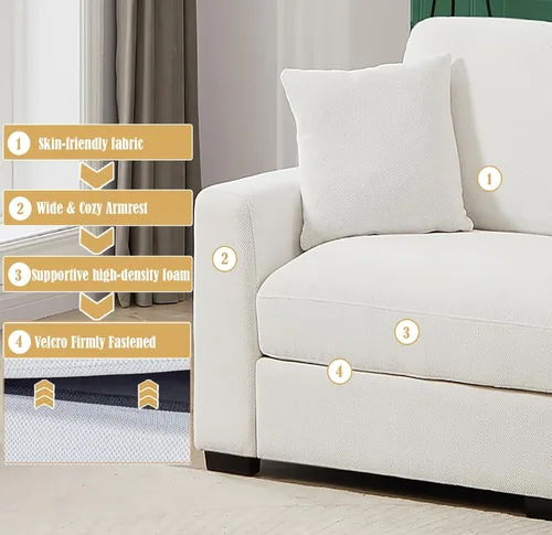 Miniatura 6 de Sofá modular Cloud de 212 pulgadas con tumbona grande, profundo y cómodo, sofás seccionales en forma de L de gran tamaño para sala de estar, Blanco
