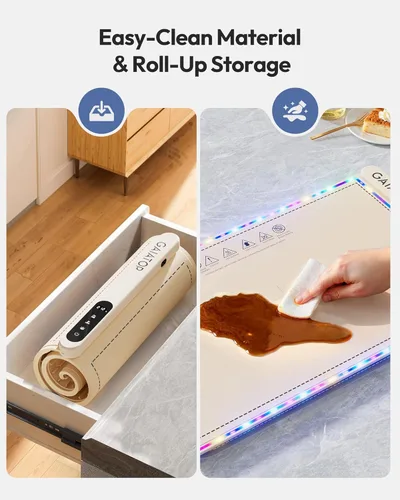 Miniatura 6 de Gaiatop Tapete de calentamiento para alimentos con salvamanteles y luz, alfombrillas de calentamiento de alimentos para encimera, 6 niveles de Crema