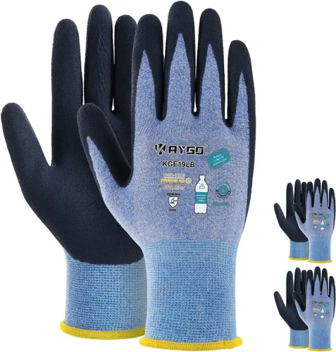 Miniatura 9 de KAYGO Guantes de trabajo para mujer, guantes de trabajo de seguridad ecológicos con revestimiento de goma transpirable, KGE19L, 3 pares Púrpura