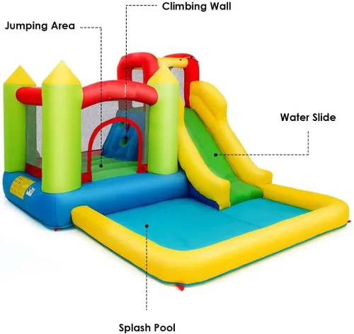 Miniatura 4 de OLAKIDS Tobogán acuático inflable, 4 en 1 casa de rebote para niños, parque acuático con área de salto de tobogán, pared de escalada, carrera