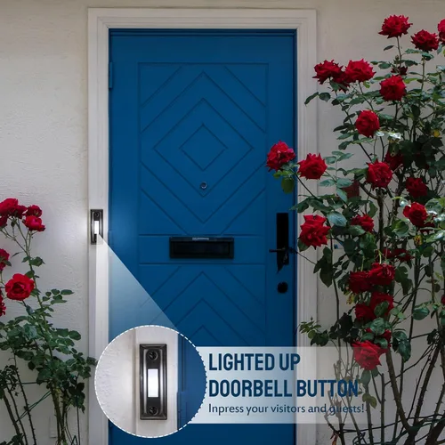 Miniatura 5 de Dreyoo Botón Pulsador de Timbre de Metal, Botón de Timbre de Puerta de Metal Resistente con Cable LED Iluminado Montado en Pared Botones Pulsadores