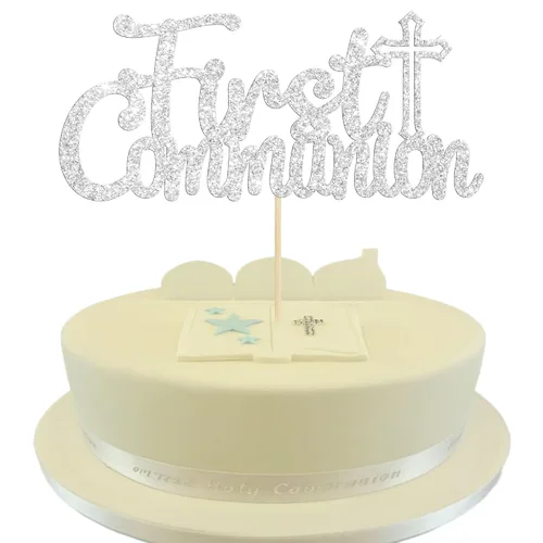 Miniatura 11 de Gyufise 25 adornos para magdalenas de la primera comunión con purpurina para la primera comunión, decoración para tartas de la primera comunión