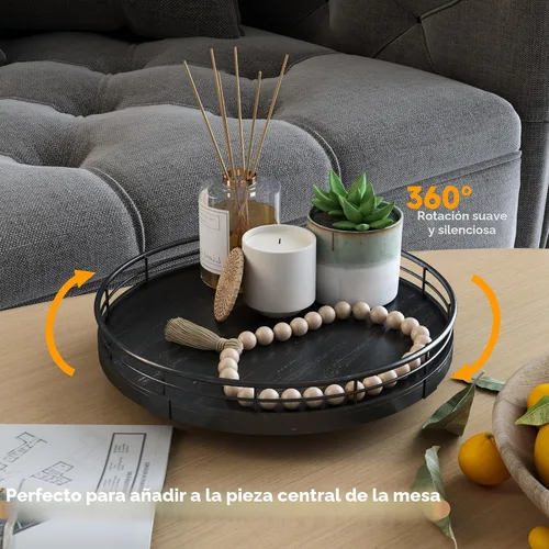 Miniatura 3 de Tabla giratoria de roble de 9 pulgadas para tocador de baño y perfumes o velas, bandeja decorativa redonda para organizar el fregadero de la cocina