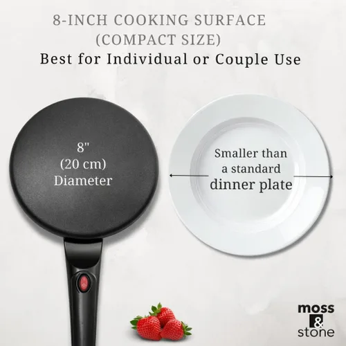 Miniatura 8 de Moss & Stone Máquina Eléctrica para Crepas – Sartén Portátil para Crepas de 8" Antiadherente con Plato de Inmersión, Apagado Automático, Interruptor