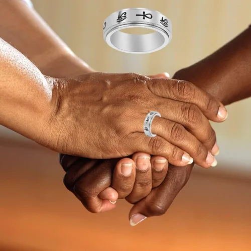 Miniatura 7 de CHEODIN Ojo de Horus anillo giratorio de acero inoxidable para ansiedad, Ankh, anillo de compromiso para mujeres y hombres, anillo de compromiso