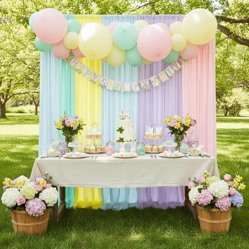 Miniatura 7 de Cortinas de fondo de unicornio de 10 x 7 pies - Fondo mágico de fiesta de arcoíris pastel para cumpleaños, baby shower, eventos de niñas - Tela sin