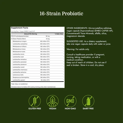 Miniatura 4 de Swanson Dr. Stephen Langer's Probiótico de 16 cepas con FOS prebiótico para adultos conscientes de la salud intestinal con 3.2 mil millones de UFC
