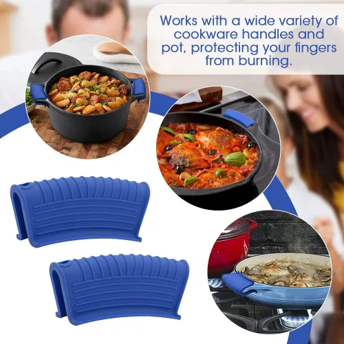 Miniatura 7 de Soporte de silicona para mango de sartén caliente, fundas para mango de sartén caliente, funda para ollas, sartenes de hierro fundido, Azul