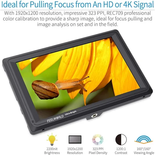 Miniatura 3 de FEELWORLD FW279S 7 pulgadas ultra brillante 2200nit luz diurna visible Full HD 1920x1200 IPS panel DSLR en cámara monitor de campo 3G SDI 4K HDMI