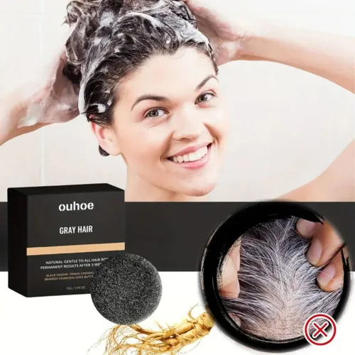Miniatura 6 de Set de jabón negro herbario para el cabello, con extracto de ginseng, polvo de carbón y semilla de sésamo, aspecto oscuro natural, apoya el cabello