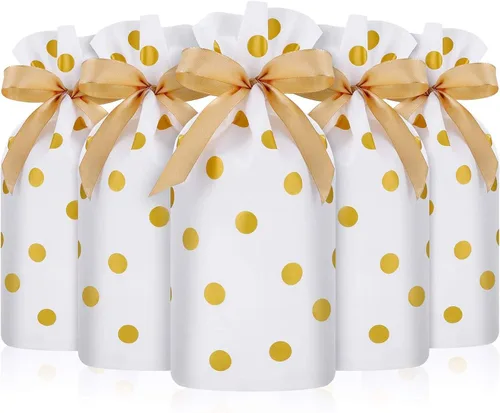 Miniatura 7 de Frienda Paquete de 50 Bolsas de Dulces de Navidad con Cordón Bolsa de Galletas y Dulces con Lunares Dorados Bolsillo de Favor de Plástico