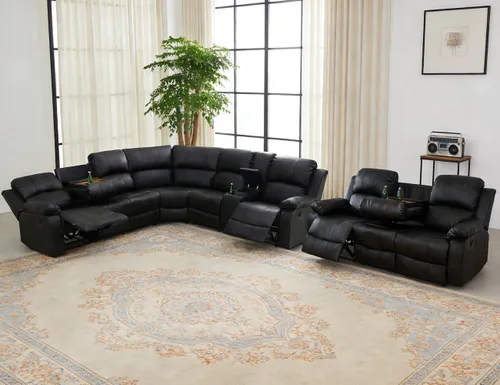 Miniatura 36 de Juego de sofá seccional reclinable manual, juegos de muebles de sala de estar, sofá seccional en forma de L y 2 sillas, cómodo sofá reclinable