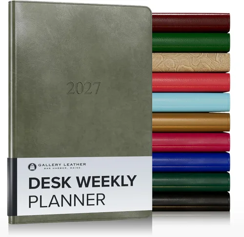 Miniatura 227 de Gallery Leather Agenda semanal y mensual grande 2025-2026, agenda y cuaderno con elegantes bordes de página dorados dorados, 12 meses, cactus Cactus