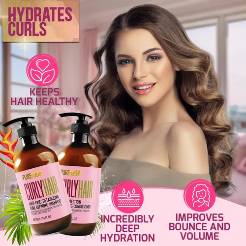 Miniatura 2 de Juego de champú y acondicionador para cabello rizado - Libre de sulfatos y seguro para el color - Para estilos ondulados, rizados, finos, negros