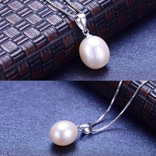 Miniatura 5 de Collar con colgante de perlas cultivadas de agua dulce de plata de ley 925 para mujeres y niñas, dije de lágrima con colgante de perlas chapadas