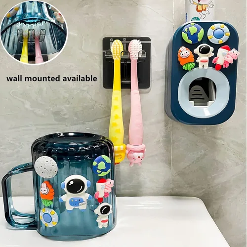 Miniatura 2 de Dispensador automático de pasta de dientes y soportes para pasta de dientes y taza montada en pared, juego de 3 piezas, montado en pared para baño