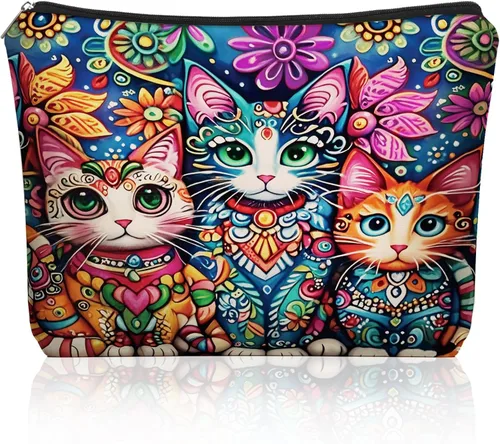 Miniatura 8 de Bolsa de maquillaje de gato negro para regalo de mamá y gato: bonita bolsa de cosméticos y artículos de tocador para niñas y mujeres, hermanas