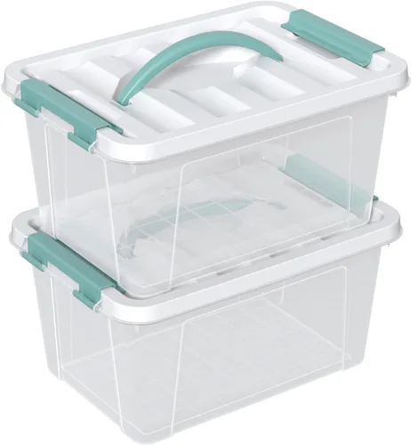 Yuright Contenedor de plástico transparente de 6 cuartos de galón con tapa, paquete de 2 cajas de almacenamiento con pestillo