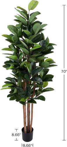 Miniatura 4 de Pure Garden - Planta de goma artificial, árbol sintético de 70 pulgadas con hojas de tacto natural, planta de interior realista en maceta