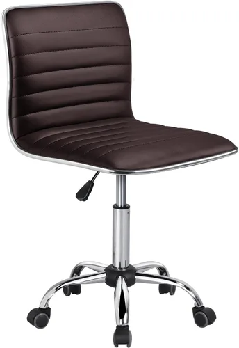 Miniatura 14 de Yaheetech Silla de escritorio ajustable de trabajo de piel sintética con respaldo bajo acanalado, sin reposabrazos, giratoria, negra, con ruedas
