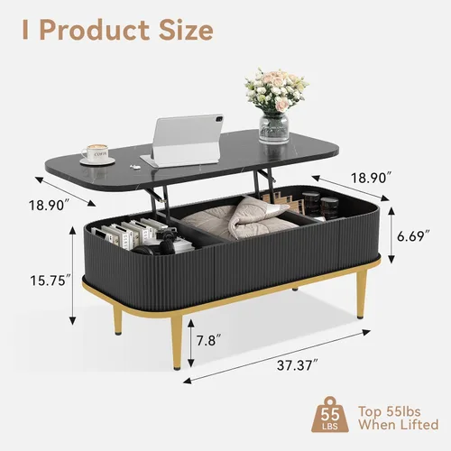 Miniatura 2 de Mesas de centro rectangulares para sala de estar, moderna mesa de centro acanalada con almacenamiento, mesa de centro pequeña, mesa central ovalada