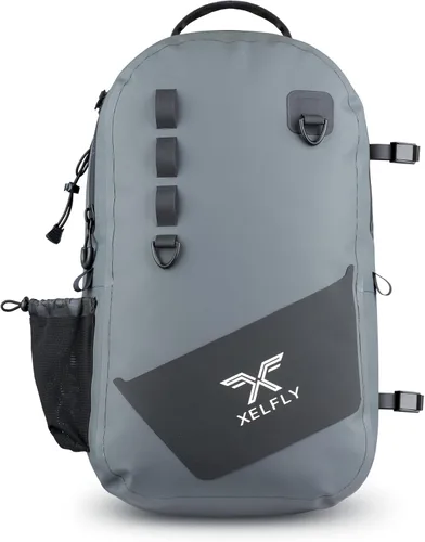 Xelfly - Mochila de pesca impermeable con soporte para caña, válvula de aire inflable, correas acolchadas para la cintura y bucles para engranajes -