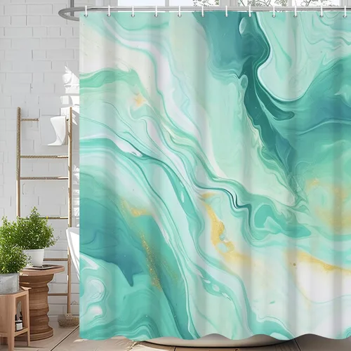 Miniatura 76 de Cortina de ducha abstracta de mármol negro gris y dorado con grietas, cortina de baño moderna ombre impresa, cortina impermeable y lavable de tela