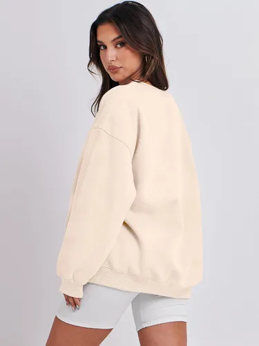 Miniatura 3 de Caracilia Sudaderas con capucha de forro polar de gran tamaño para mujer, cuello redondo, manga larga, suéter de moda de otoño 2024
