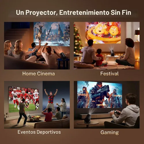 Miniatura 11 de Mini proyector con WiFi 6 y Bluetooth 5.4 Auto Vertical Keystone incorporado Android 14 OS, 1080P 4K compatible portátil 180° proyector giratorio