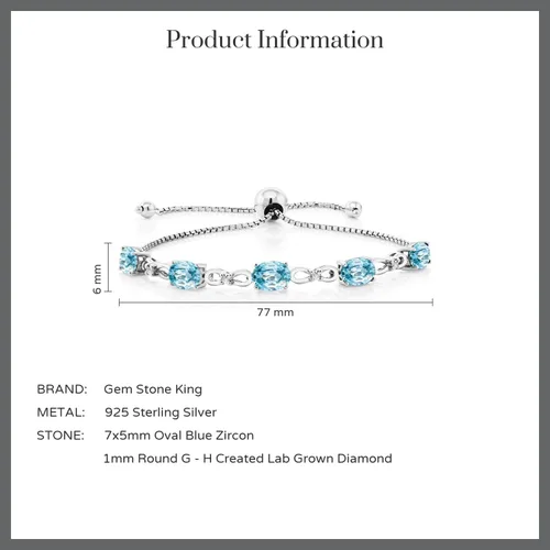 Miniatura 37 de Gem Stone King Pulsera de tenis de diamantes cultivados en laboratorio con piedra natal de 3-6 quilates para mujer, plata de ley 925, ovalada
