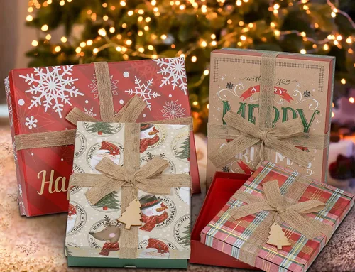 Miniatura 4 de Cajas de regalo de Navidad con tapas para regalos, juego grande de 4 cajas de regalo a granel rojo y marrón en varios diseños con lazos, decoración