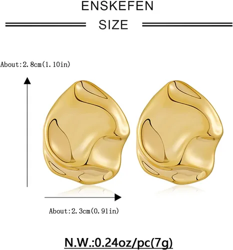 Miniatura 6 de Aretes de oro irregulares para mujer, aretes de tuerca de plata martillada, aretes geométricos, aretes de oro vintage