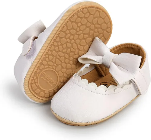 WILLFUN Zapatos planos Mary Jane para bebé niña, diseño floral, vestido de princesa, zapatos de cuna antideslizantes para los primeros pasos