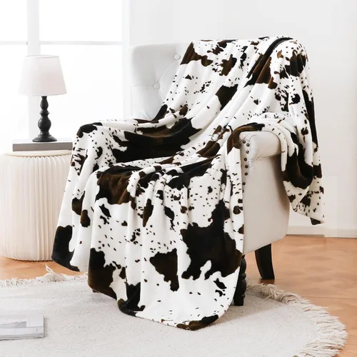 Miniatura 14 de Bnuitland Manta de franela con estampado de vaca marrón (50x70 pulgadas) con bolsa de almacenamiento, manta decorativa de doble cara súper suave