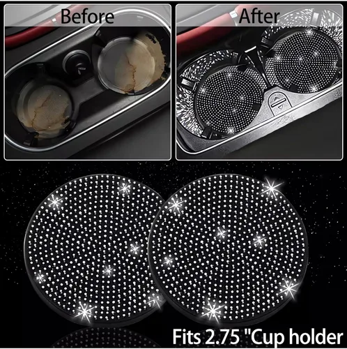 Miniatura 4 de Funda de volante brillante con diamantes y 2.75 pulgadas de posavasos para portavasos, accesorios interiores de automóviles, SUV para mujeres