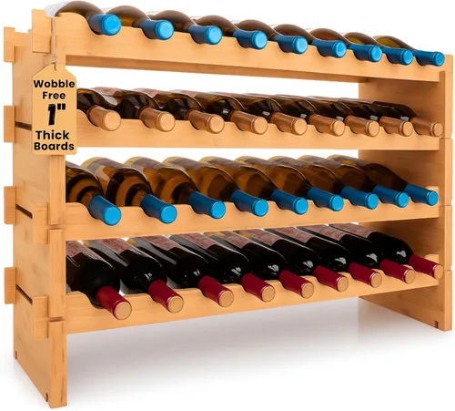 Miniatura 10 de NutriChef Magnum Estante de vino modular apilable para 24 botellas de gran tamaño, aparador mejorado de 1 pulgada de grosor, varillas de estante